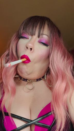 Miss Tina Snua Dressed In Pink Smokes A Richmond Superking Cigarette With Lots Of Dangling - OMI OME Snap Inhales Smoke Rings