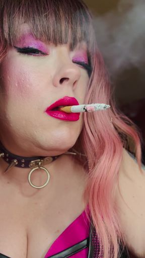 Miss Tina Snua Dressed In Pink Smokes A Richmond Superking Cigarette With Lots Of Dangling - OMI OME Snap Inhales Smoke Rings