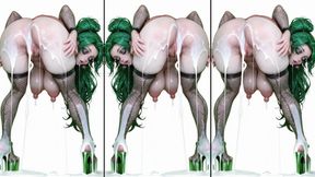 Horny anime whore in high-heels like cum all over her body and do messy creampie