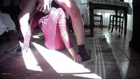 milf on leather catsuit, platform boots roughly fucked and cum on tits