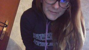 nicoletta with her head completely inside the toilet