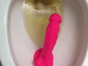 Tasting my own Piss & Cum off of a suction cup dildo that was left in the toilet bowl for me to suck