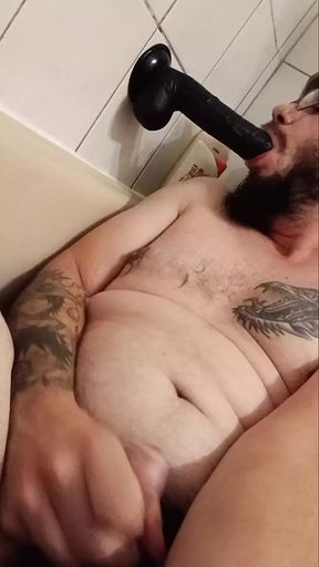 Handjob and deepthroat with dildo