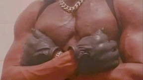 Biig Chested Black Muscle Dad Tit and Cock Play