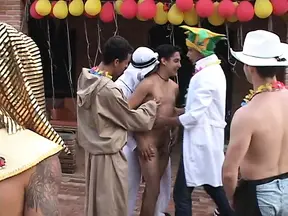 Costume party turns into a huge gay orgy party