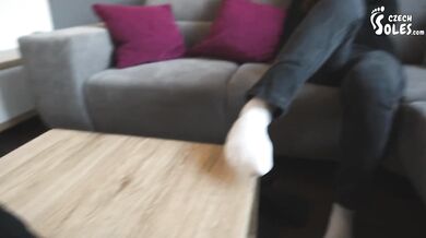Big stinky Czech soles crushing her white socks in POV foot worship agony