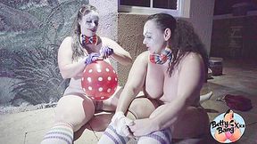 Lesbian Clowns Ride And Burst Balloons While Sucking On Dildos