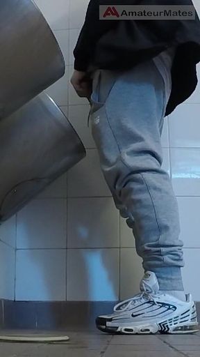 Amateur Boys in Sneakers Wank and Try Handjob in Public Toilets' Urinal