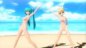 Virtual idol Miku & Rin drop their virtual clothes for full nude mod
