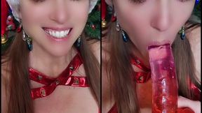 Merry Christmas! Cum Watch Sexy MILF Nikki Sucking Big Pink Dildo!