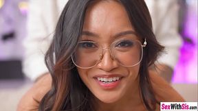 Petite Asian girl Jade Kimiko getting fucked hard by her naughty big dick stepbrother