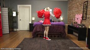 Petite blonde cheerleader gangbanged