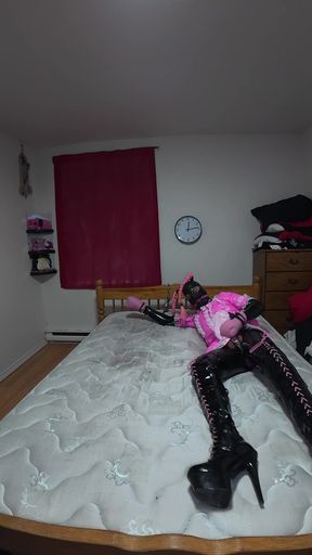 Sissy Maid Self Bondage Leather Mitts with Ankle Cuffs