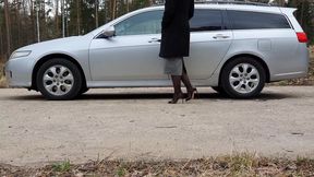 Intense Revving in Pencil Skirt Honda