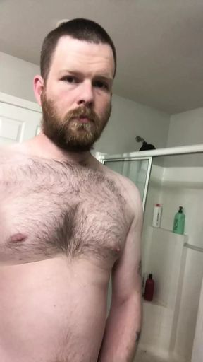Hairy otter squirts on floor, shows off balls