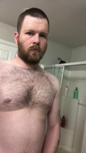 Hairy otter squirts on floor, shows off balls
