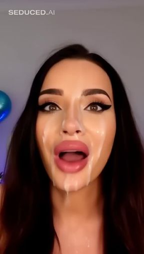 facial, gooned porn, a beautiful caucasian woman, video created by AI