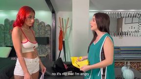 Aikabett destroys the filthy maid with a strap-on big tits deep throat