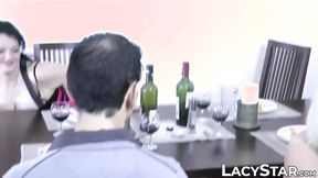 ”British granny receives cum on her face after foursome”