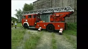 Fireman's big cock enters two pure Italian sluts, they eat pussy cum