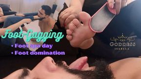 Isabela and Nara moisturizing their beautiful feet with the slave's mouth (EN-sub)