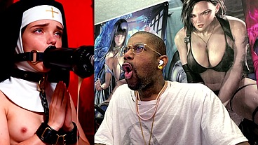 Petite Nun Praying While A Huge Black Dildo Machine Stuffs Her Mouth, AI Generated