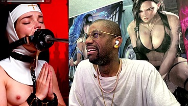 Petite Nun Praying While A Huge Black Dildo Machine Stuffs Her Mouth, AI Generated