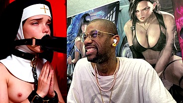 Petite Nun Praying While A Huge Black Dildo Machine Stuffs Her Mouth, AI Generated