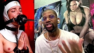 Petite Nun Praying While A Huge Black Dildo Machine Stuffs Her Mouth, AI Generated