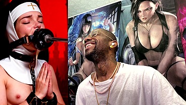 Petite Nun Praying While A Huge Black Dildo Machine Stuffs Her Mouth, AI Generated