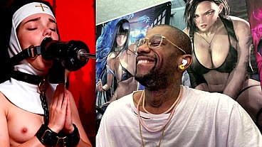 Petite Nun Praying While A Huge Black Dildo Machine Stuffs Her Mouth, AI Generated
