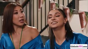 Lesbian babe won the bet and fucks her big tits best friends