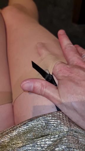 Watching Football in Sheer Tan Stockings