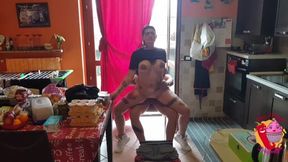 Lady Muffin And Tommy A Canaglia In After Shopping, He Puts Her On Sheep