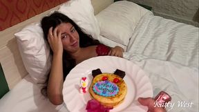 A surprise for a girl for a birthday - a cake, and a hard cock!