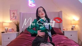 Scarlett's black satin pencil skirt and emerald tease