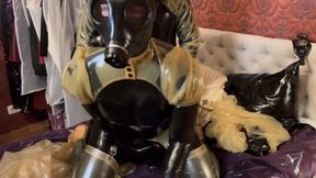 Rubber Missy in complete rubber gagged blindfold gasmasked and got controlled orgasm Part II final
