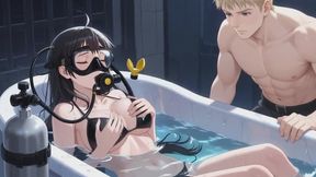 Underwater Breath Play in Bathtub - Asian Girl with Oxygen Mask & Vibrator Squirting