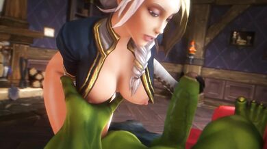 Jaina Proudmore gets her tits squeezed during a Warcraft handjob