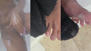 Shower With Up Close Toe, Corn and Callus Drying - No Pedicure!!
