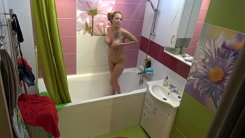 Young step sister with beautiful tits takes shower