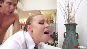 Watch hot teen blonde Nicole Clitman suck a huge cock &mdash;  giving perfect blowjob  She then takes the big cock in her pussy &mdash;  and a vibrator in her ass &mdash;  for some hot double penetration