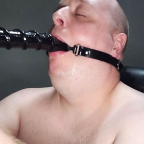 Deepthroat 18 inch dildo with mouth gag ring