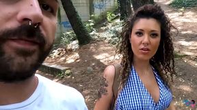 Italian Girl Makes a Cock Cum in the Park Telling Him How to Jerk off!