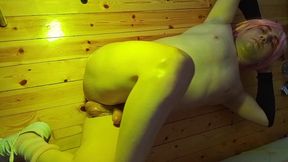 Gorgeous Crossdresser Moving Seductively Under Glowing Red Lights