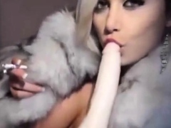 Trisha Annabelle smoking on webcam fur coat