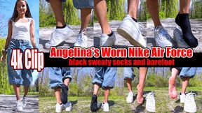 4k 60 fps | Angelina Standing Black Socks Peel to Barefoot in Well-Worn Nike Air WMNS Sneakers – Sweaty Black Socks Removal, Damp Soles, Toe Wiggling, Intense Foot Scent, Foot Fetish Tease