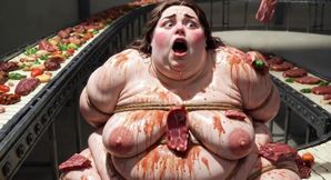 Humiliated BBW Slave Tied and Stuffing Her Belly Deep