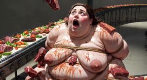 Humiliated BBW Slave Tied and Stuffing Her Belly Deep