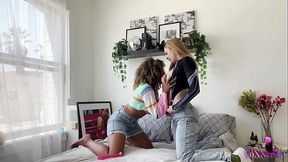 Sultry MILF and young blonde engage in steamy girl-on-girl action